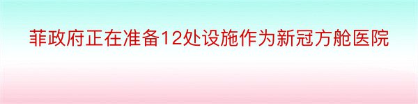 菲政府正在准备12处设施作为新冠方舱医院