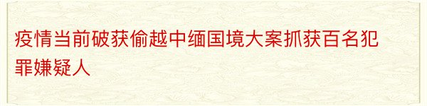 疫情当前破获偷越中缅国境大案抓获百名犯罪嫌疑人