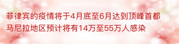 菲律宾的疫情将于4月底至6月达到顶峰首都马尼拉地区预计将有14万至55万人感染