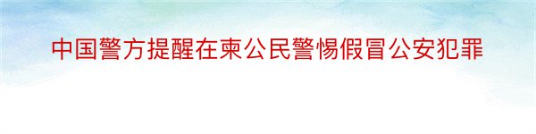 中国警方提醒在柬公民警惕假冒公安犯罪