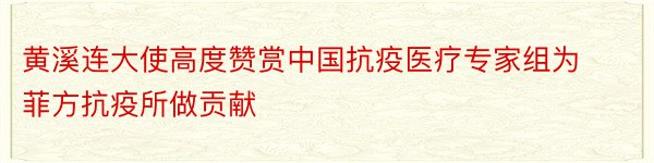 黄溪连大使高度赞赏中国抗疫医疗专家组为菲方抗疫所做贡献