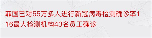 菲国已对55万多人进行新冠病毒检测确诊率116最大检测机构43名员工确诊