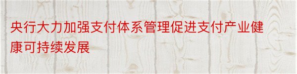 央行大力加强支付体系管理促进支付产业健康可持续发展