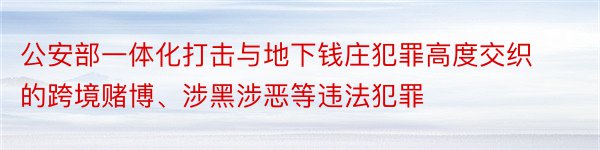 公安部一体化打击与地下钱庄犯罪高度交织的跨境赌博、涉黑涉恶等违法犯罪