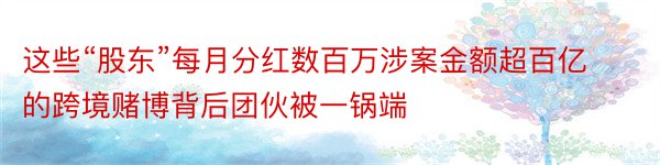 这些“股东”每月分红数百万涉案金额超百亿的跨境赌博背后团伙被一锅端