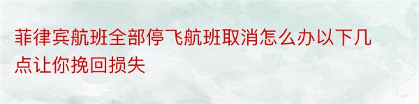 菲律宾航班全部停飞航班取消怎么办以下几点让你挽回损失