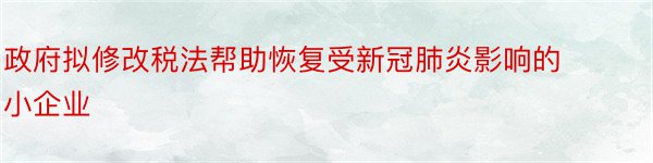 政府拟修改税法帮助恢复受新冠肺炎影响的小企业