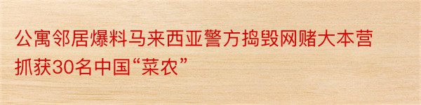 公寓邻居爆料马来西亚警方捣毁网赌大本营抓获30名中国“菜农”