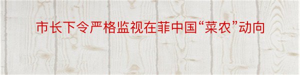 市长下令严格监视在菲中国“菜农”动向