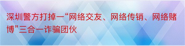 深圳警方打掉一“网络交友、网络传销、网络赌博”三合一诈骗团伙