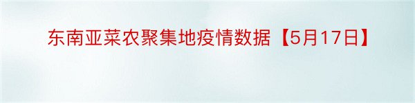 东南亚菜农聚集地疫情数据【5月17日】