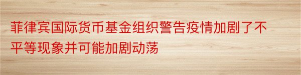 菲律宾国际货币基金组织警告疫情加剧了不平等现象并可能加剧动荡