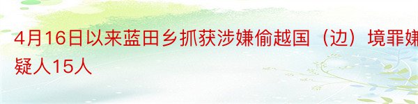 4月16日以来蓝田乡抓获涉嫌偷越国（边）境罪嫌疑人15人