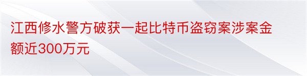 江西修水警方破获一起比特币盗窃案涉案金额近300万元