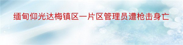 缅甸仰光达梅镇区一片区管理员遭枪击身亡