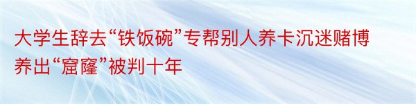 大学生辞去“铁饭碗”专帮别人养卡沉迷赌博养出“窟窿”被判十年